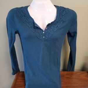 Eddie Bauer Waffle Knit Henley Long Sleeve Top